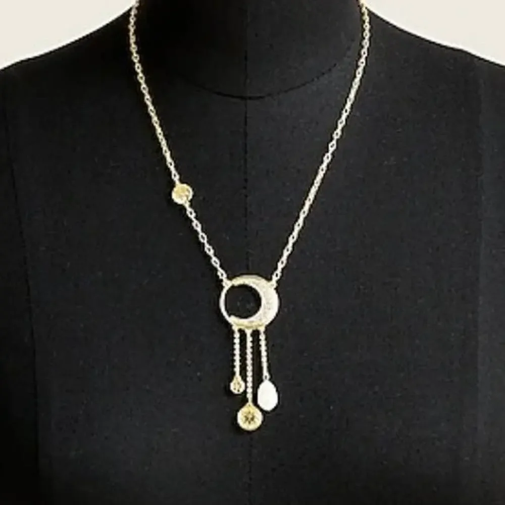 J. Crew - Long charm crescent moon gold pearl gold bohemian necklace